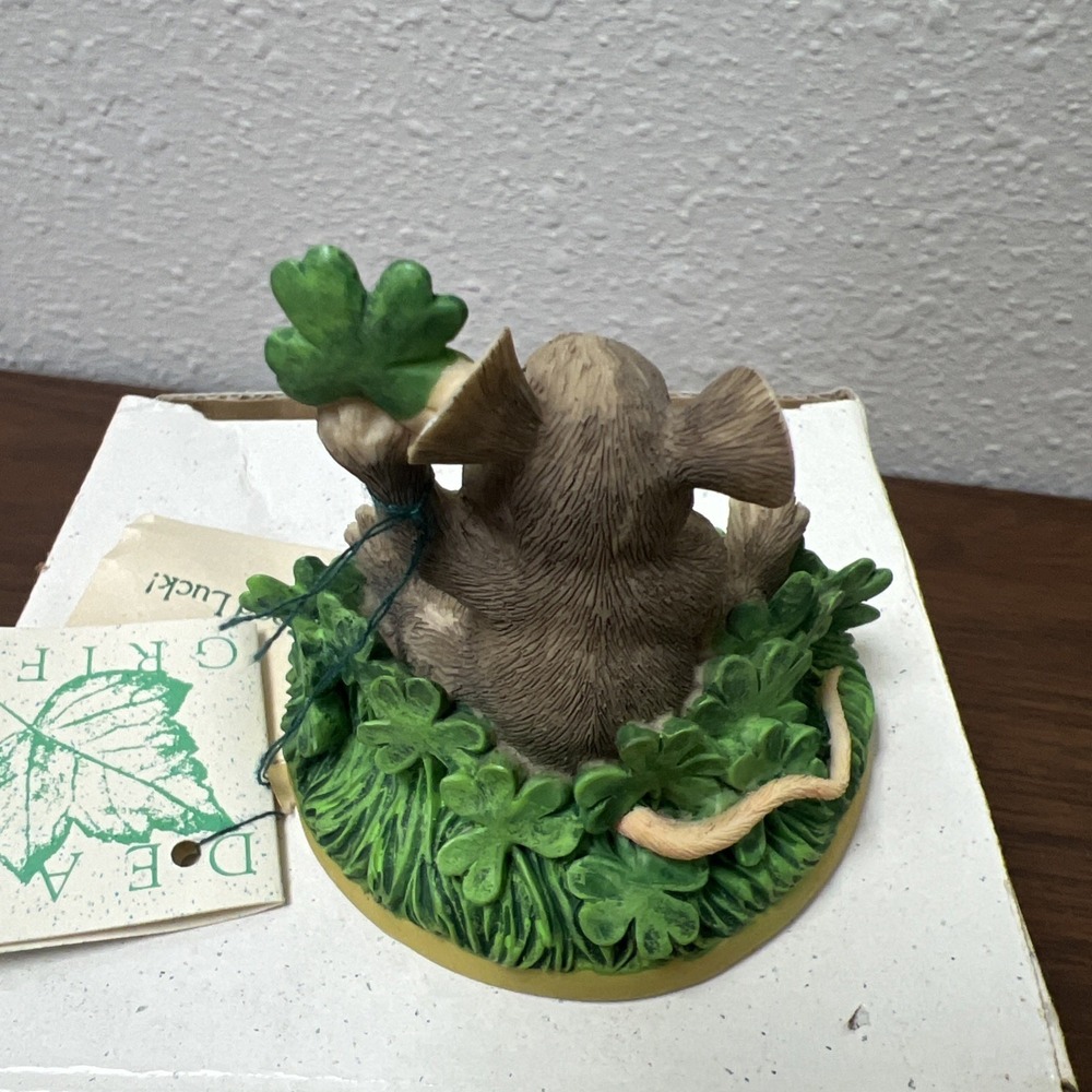 Charming Tails Fitz & Floyd "Good Luck" Mouse‎ 4 Leaf Clover Shamrocks Figurine - Picture 10 of 14